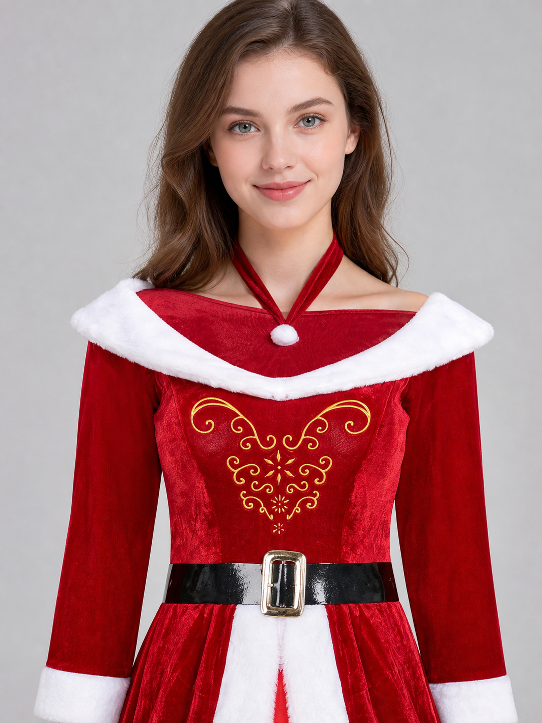 Red and White Christmas Character Costume with Hat
