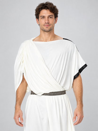 White tunic-style costume with belt and meander