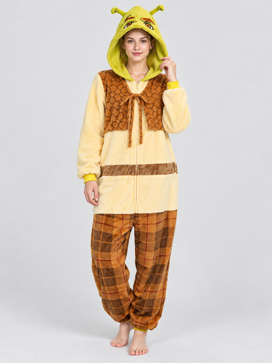 Flannel Hooded Pajama Jumpsuit with Horns