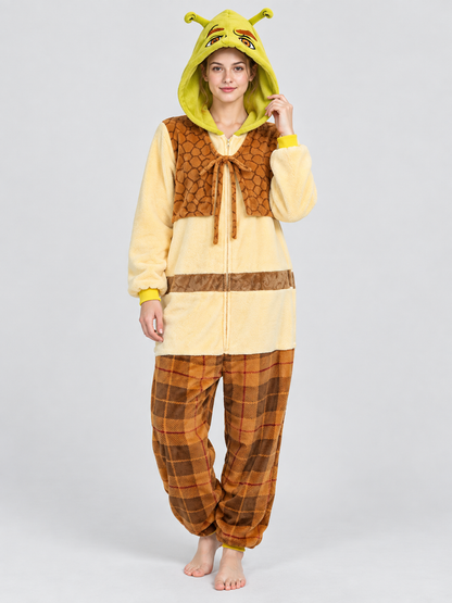 Flannel Hooded Pajama Jumpsuit with Horns
