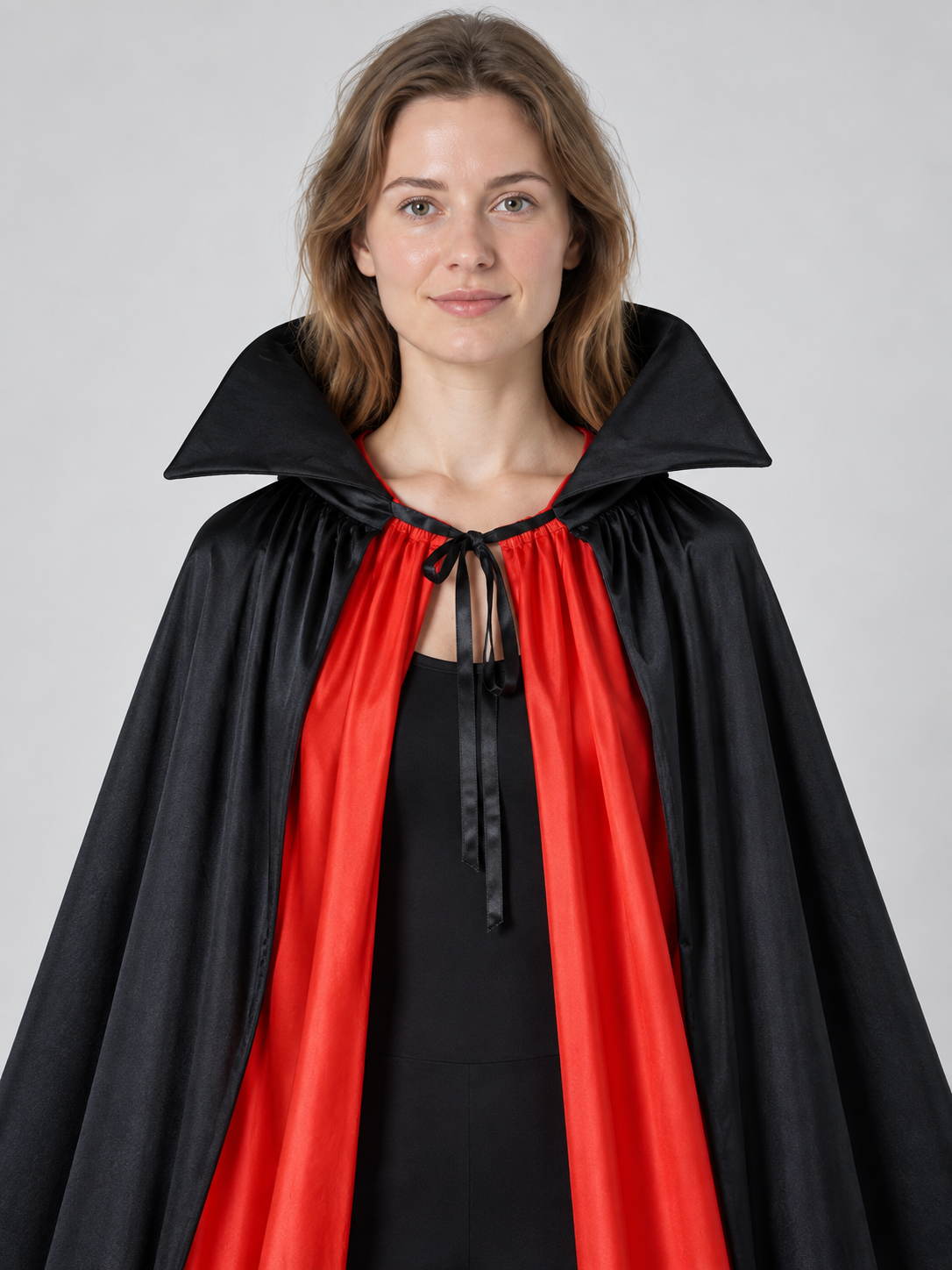 Long black and red cape cloak for carnival costume