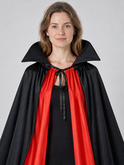 Long black and red cape cloak for carnival costume