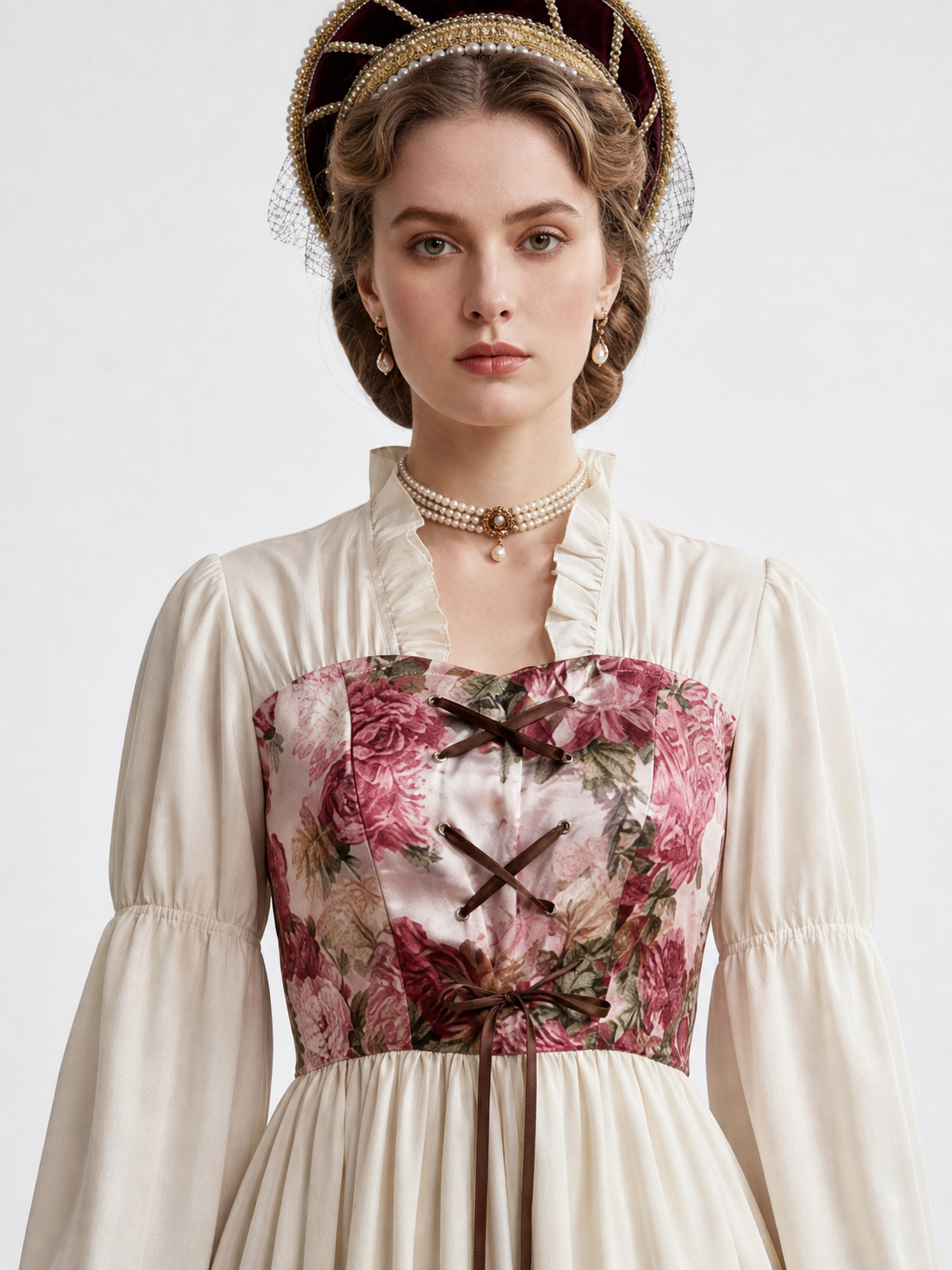Retro Palace-Style Dress with Floral Print