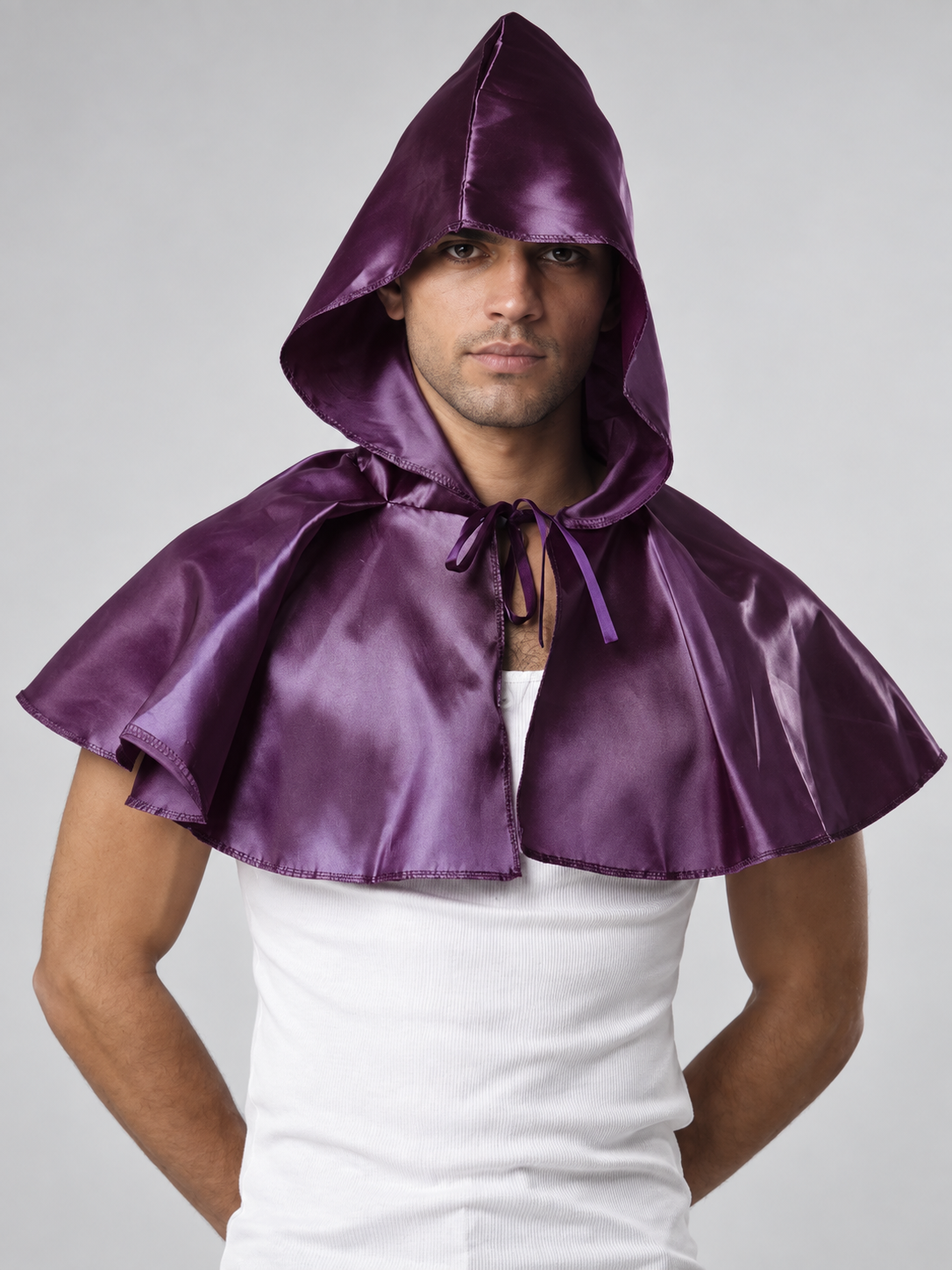 Purple Glossy Short Hooded Cape