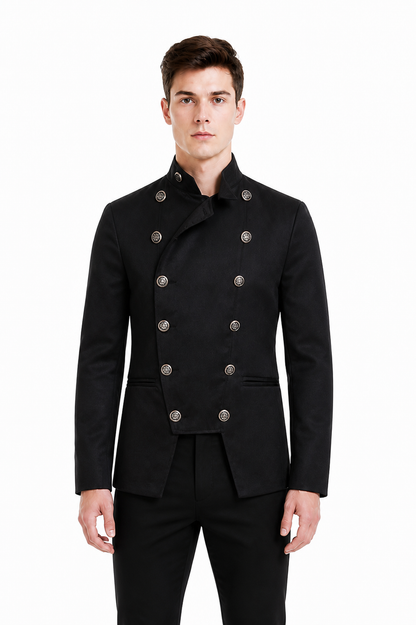 Black Double-Breasted Jacket with a High Collar product detail 3