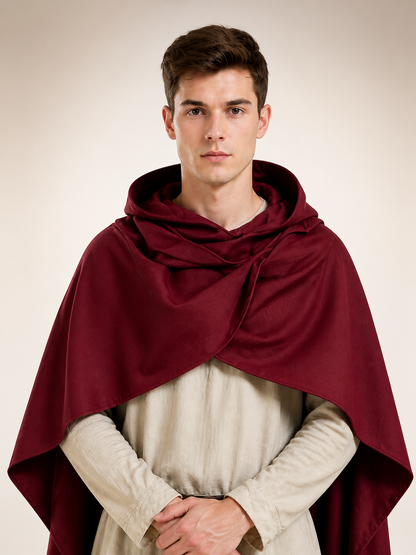 Wine Red Hooded Costume Cape product view 46