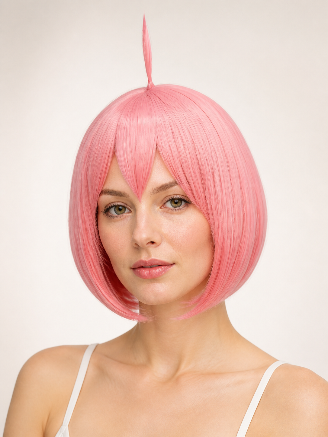 Pink Short Bob Cosplay Wig with Side-Swept Bangs Costume Wigs detail 2