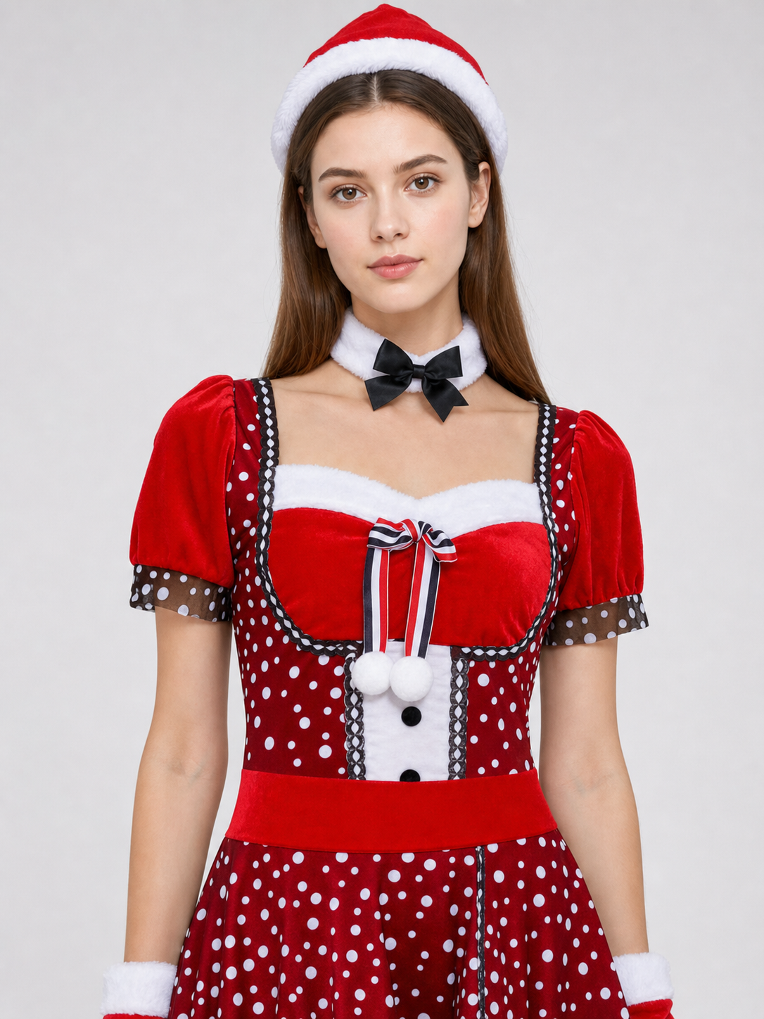 New Year's costume: red dress with black-and-white decoration Costume Dresses detail 2