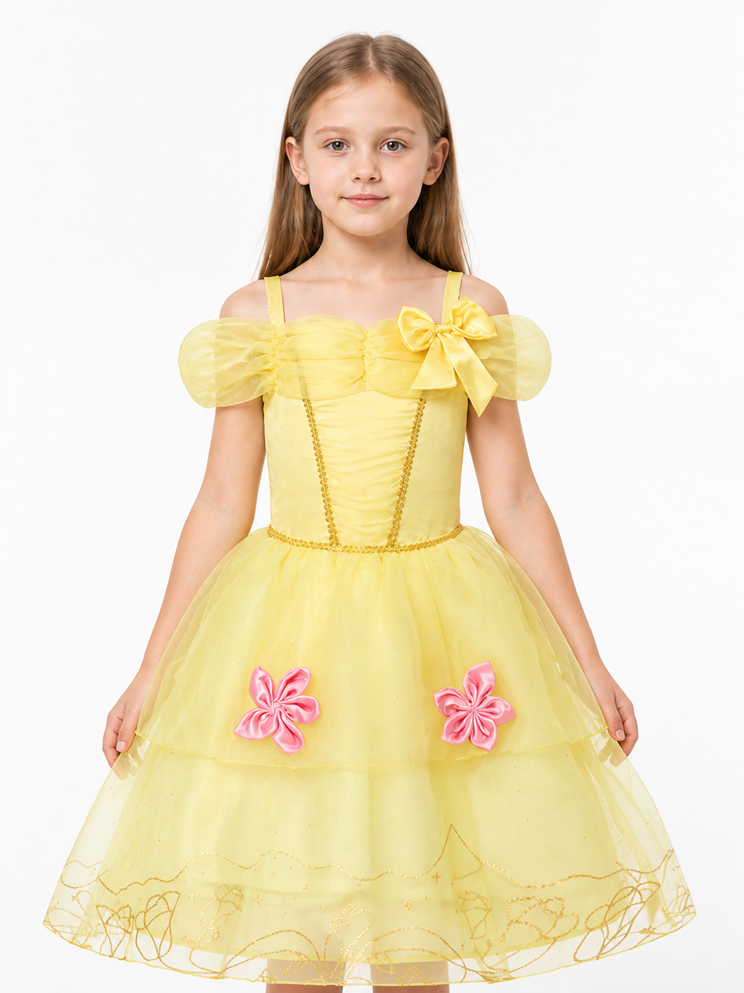 Light Yellow Carnival Dress with a Bow and Flowers Costume Dresses detail 3