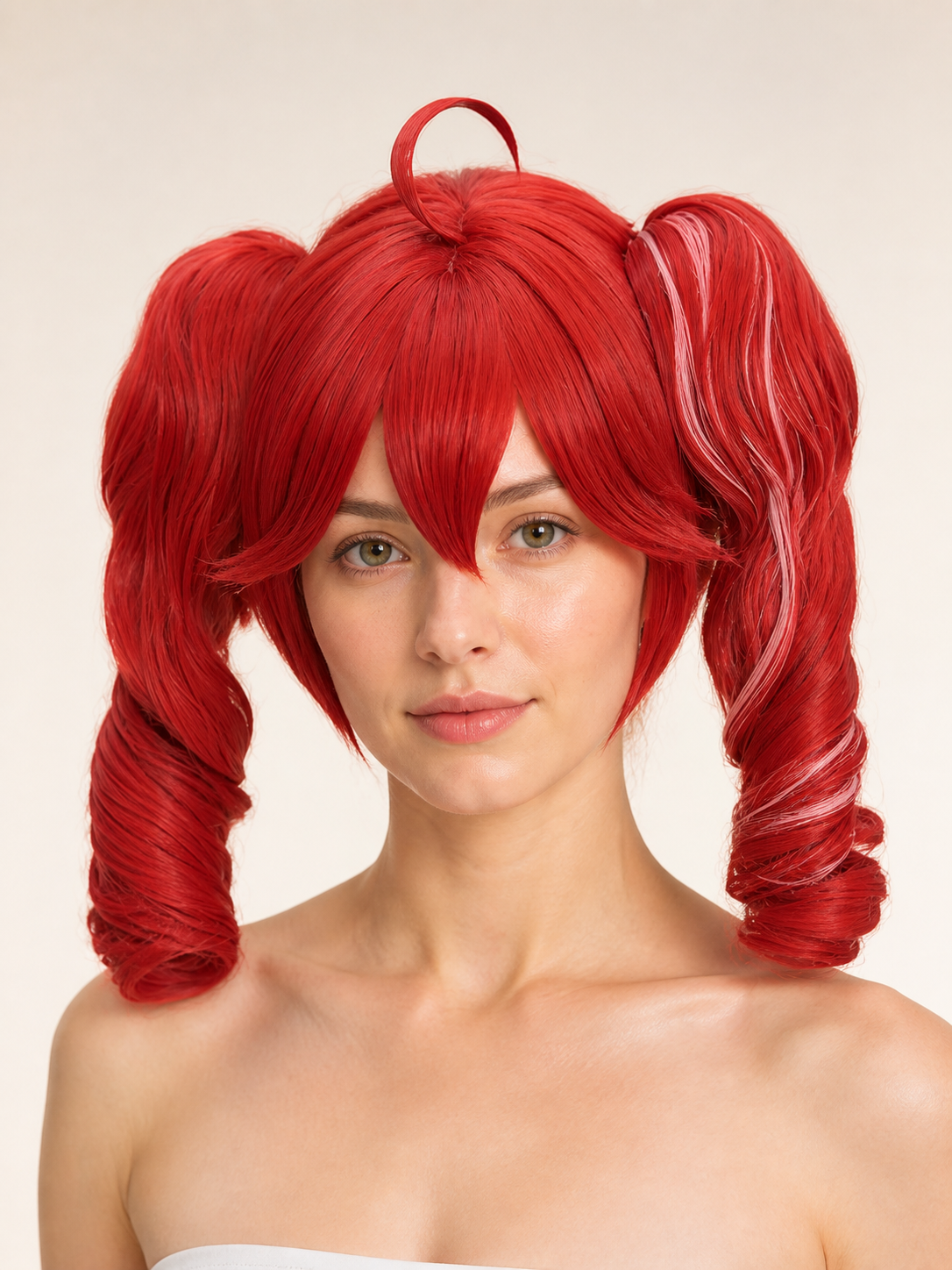 Long Red Cosplay Wig with Twin Tails Costume Wigs detail 2