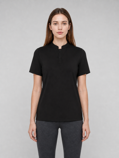 Black Cosplay T-Shirt with Stand-Up Collar
