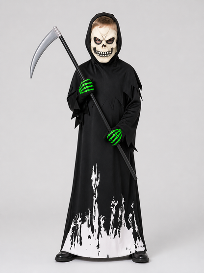 Reaper Jumpsuit Costume with Mask, Gloves, and Scythe Costume Masks detail 3