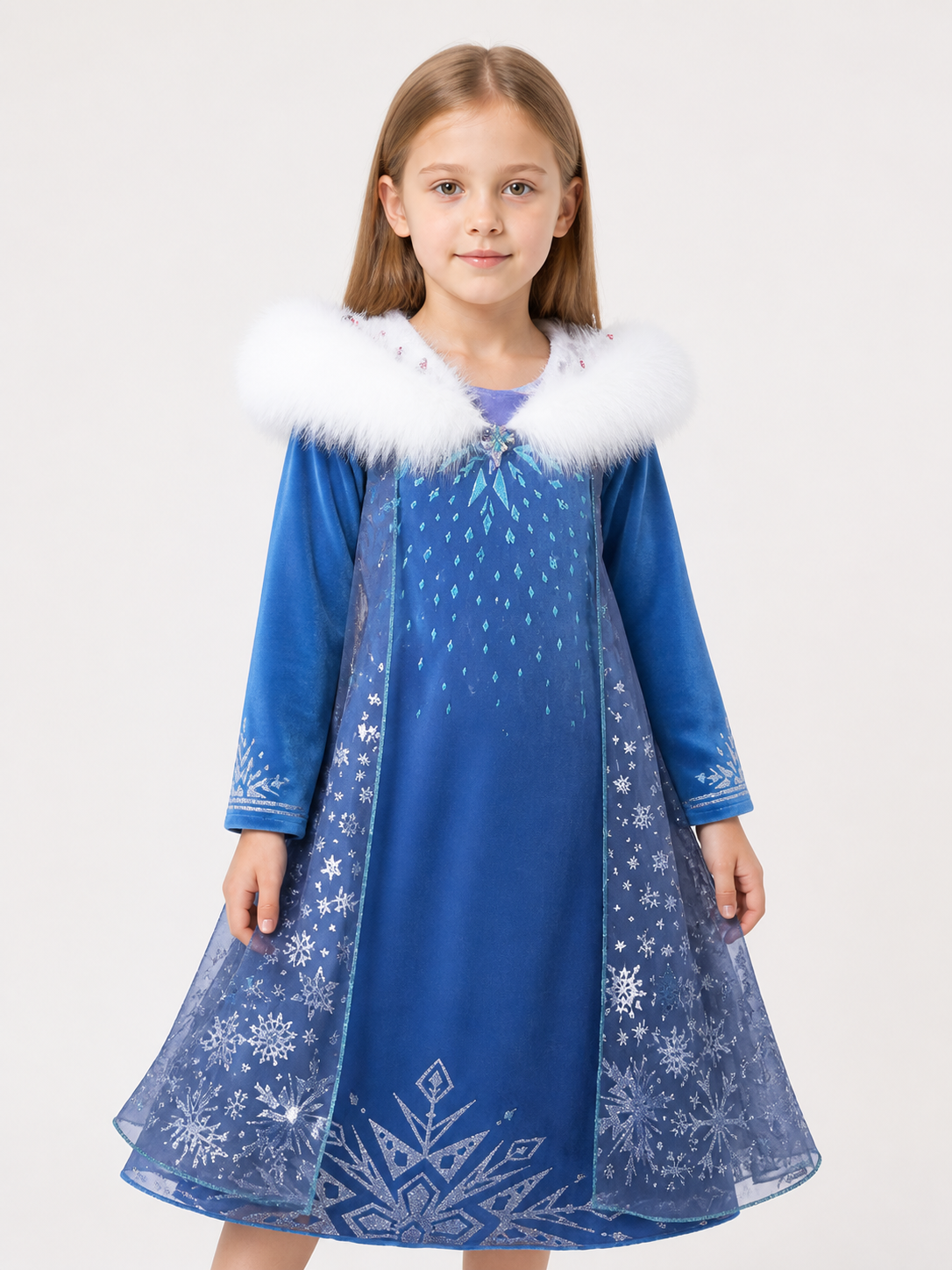 Snow Queen Carnival Dress Costume for Halloween upper body view