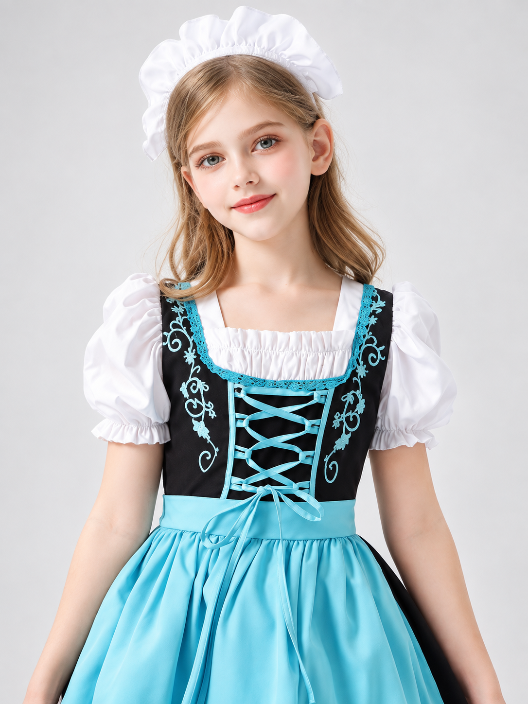 Kids' Dirndl Costume with Blue Apron and Headpiece