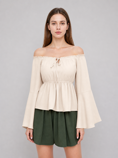 Off-the-Shoulder Blouse with Flared Sleeves