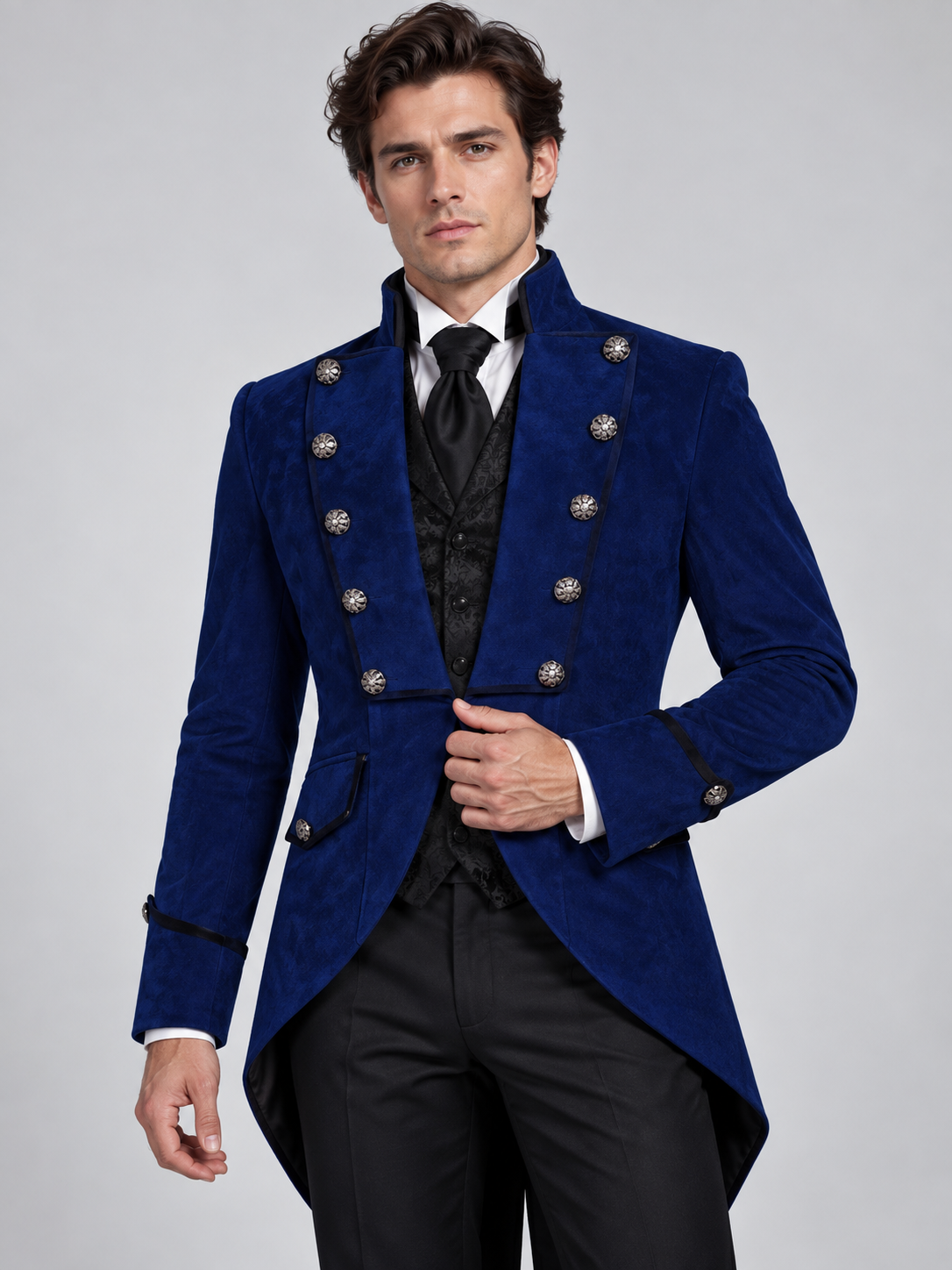 Dark Navy Double-Breasted Tailcoat with Metal Buttons