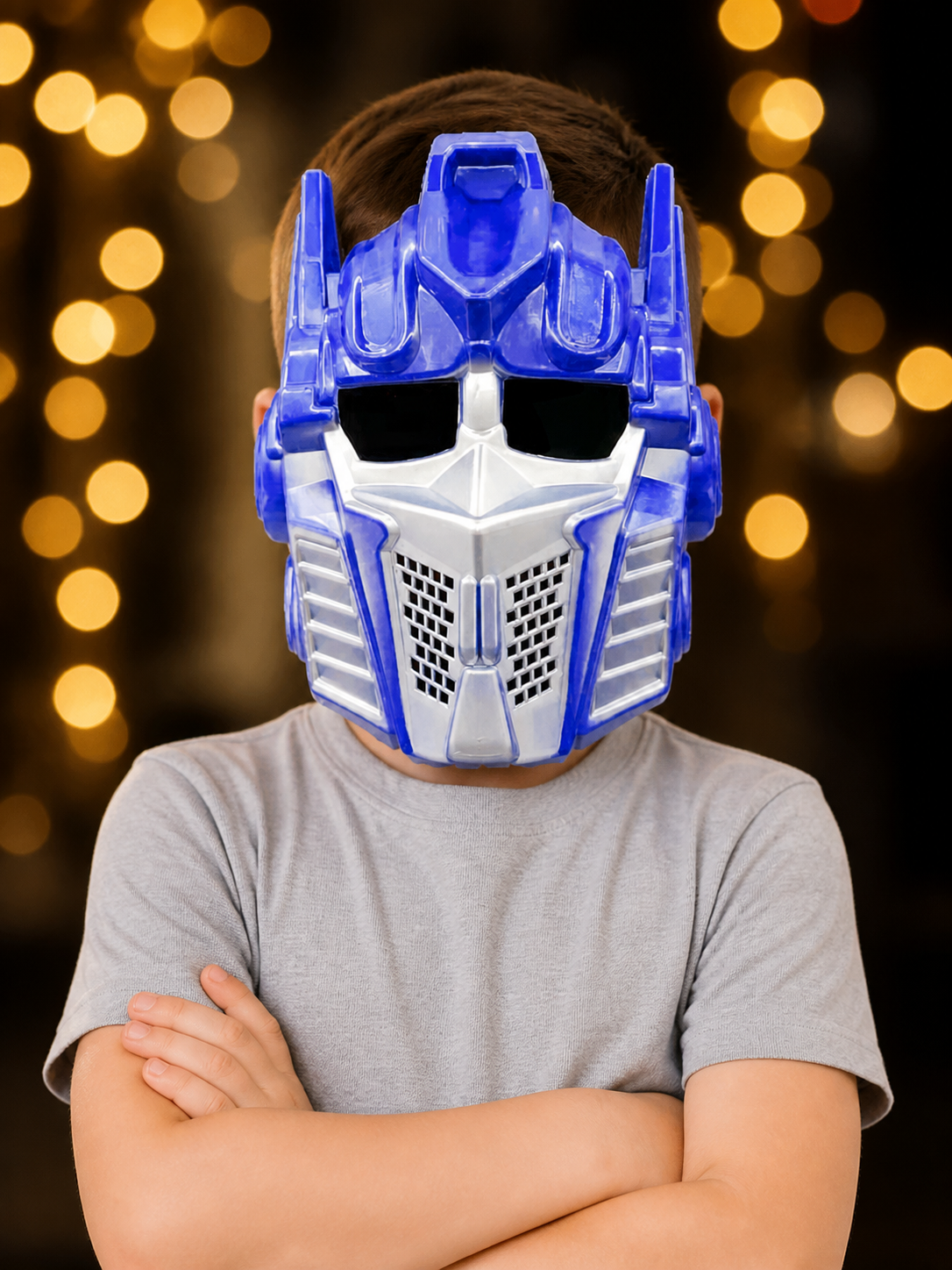 Robot-Style Carnival Mask, Blue, White, and Black