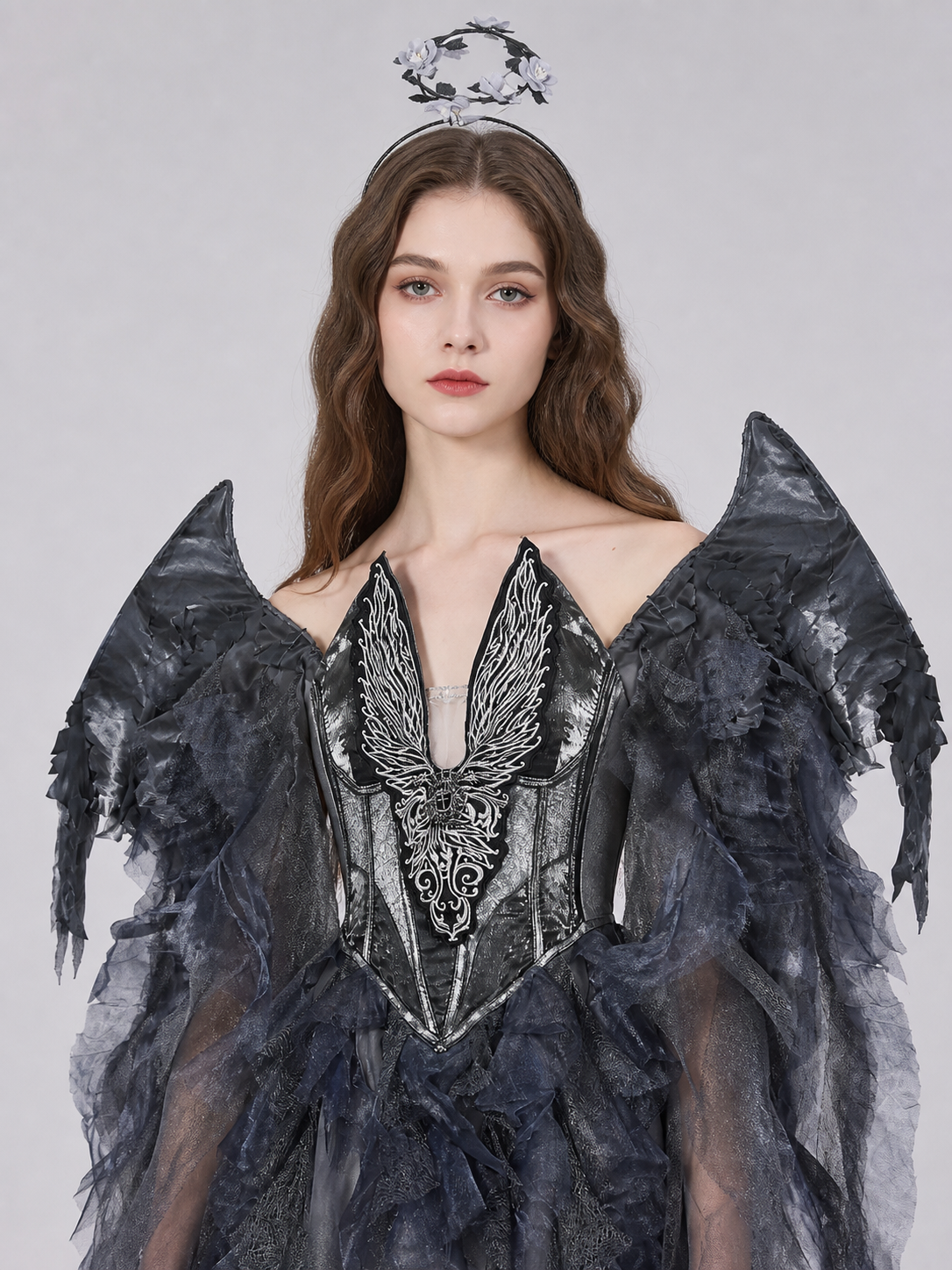 Gothic Costume with Wings and Headpiece