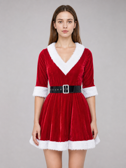 Christmas Santa dress costume with belt and stockings