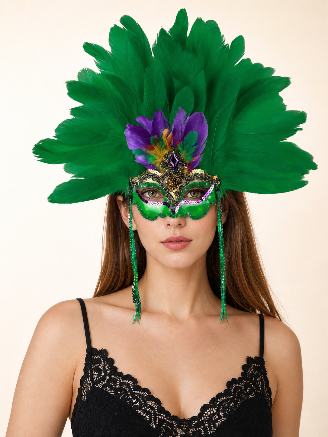 Green Feather Masquerade Eye Mask product view 17