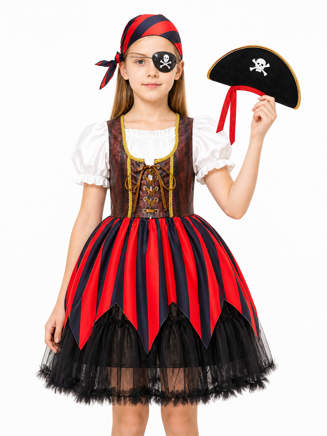 Pirate Costume for Girls with Dress, Hat, and Eye Patch Costume Dresses detail 3