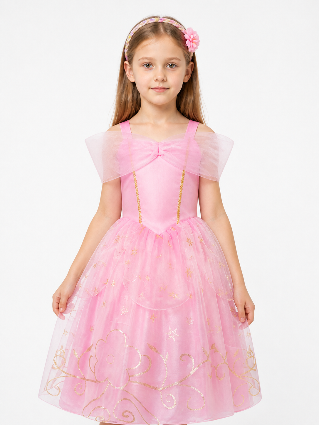 Pink Princess Costume with a Bow and Mesh Costume Accessories detail 3