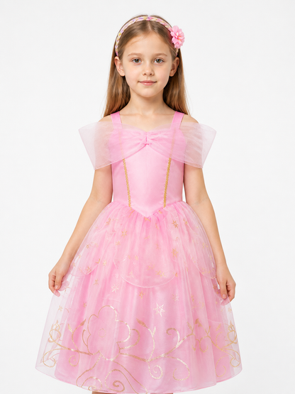 Pink Princess Costume with a Bow and Mesh Costume Accessories detail 3