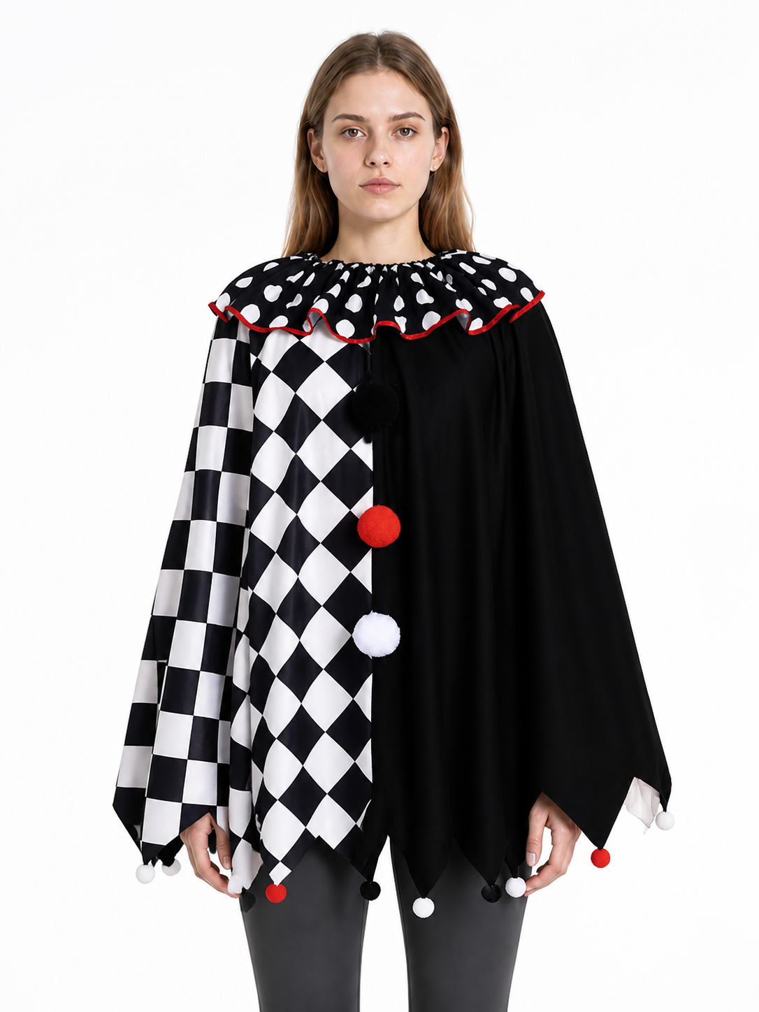 Clown Cape with Pom-Poms and Pointed Edges Costume Capes detail 3