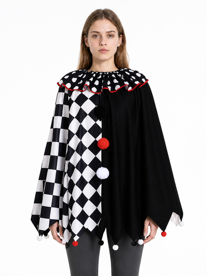 Clown Cape with Pom-Poms and Pointed Edges Costume Capes detail 3