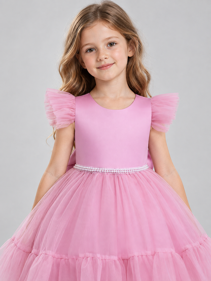 Dusty Pink Children's Party Dress with Bow