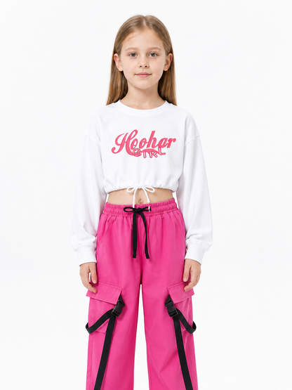 Kids' Set: White Printed Top and Pink Cargo Pants product detail 3