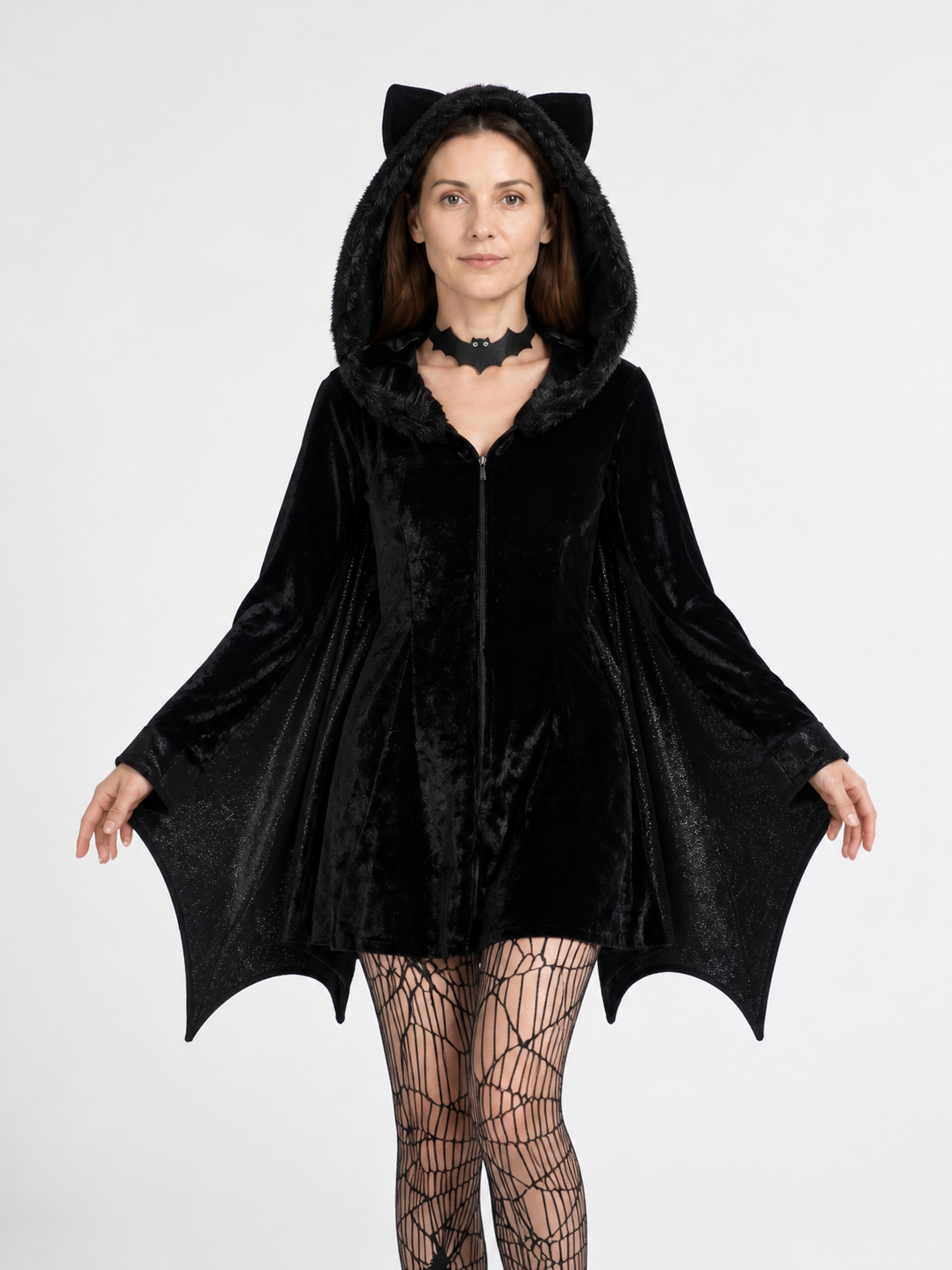 Black Bat Jumpsuit with Hood for Halloween Costumes detail 3