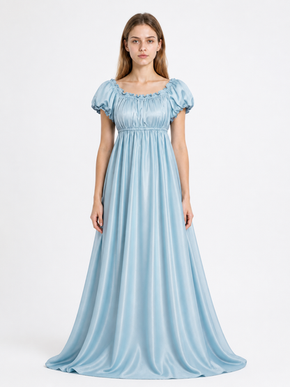 Light Blue Floor-Length Ball Dress with Puff Sleeves Costume Dresses detail 3