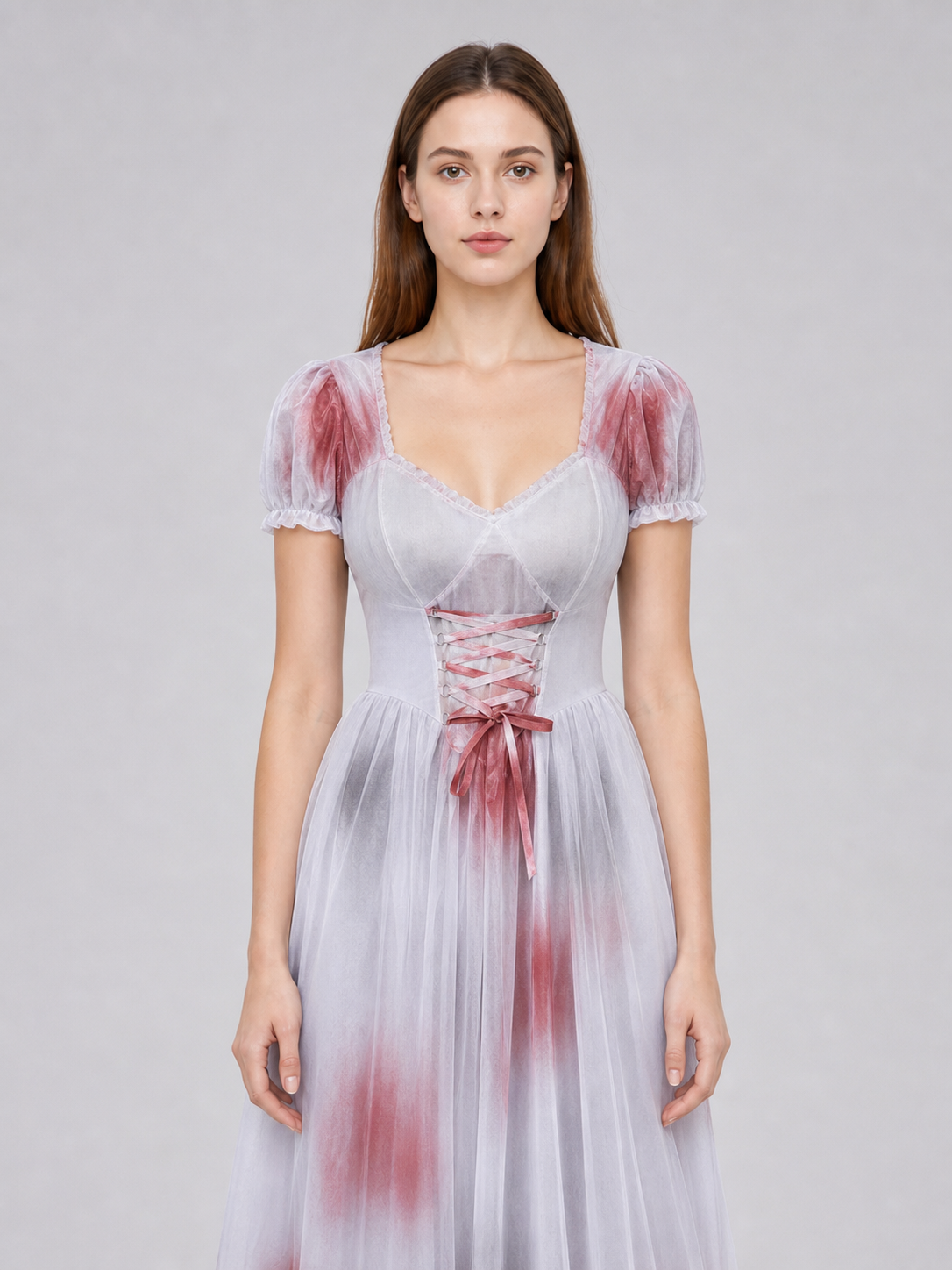 Costume Dress with Veil, Lace-Up Detail, and Pattern