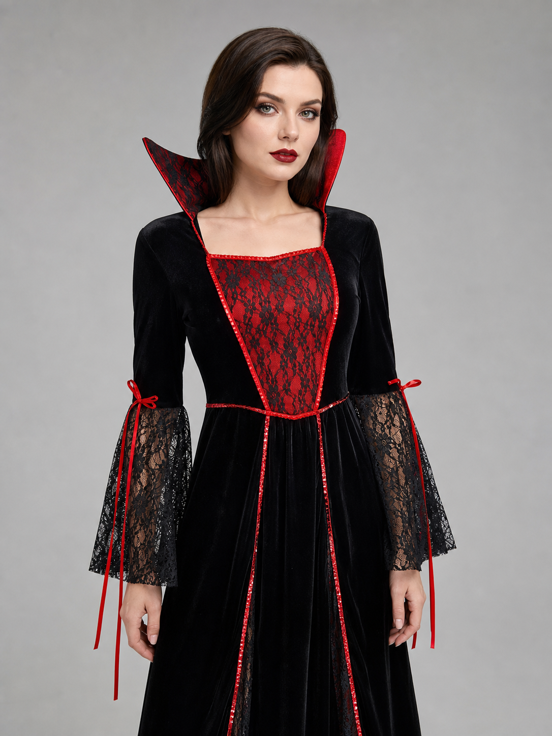 Gothic Cosplay Dress Costume with Choker upper body view 2