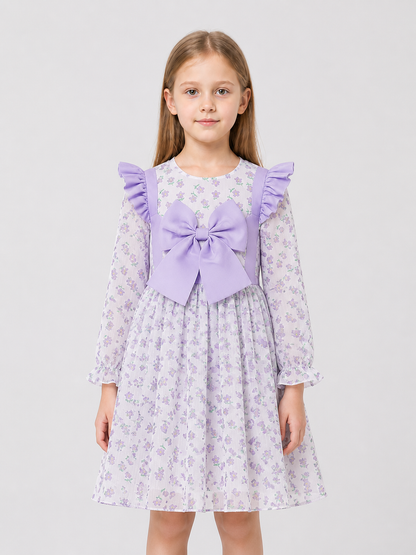 Children's princess dress with floral print and bow Costume Dresses detail 3