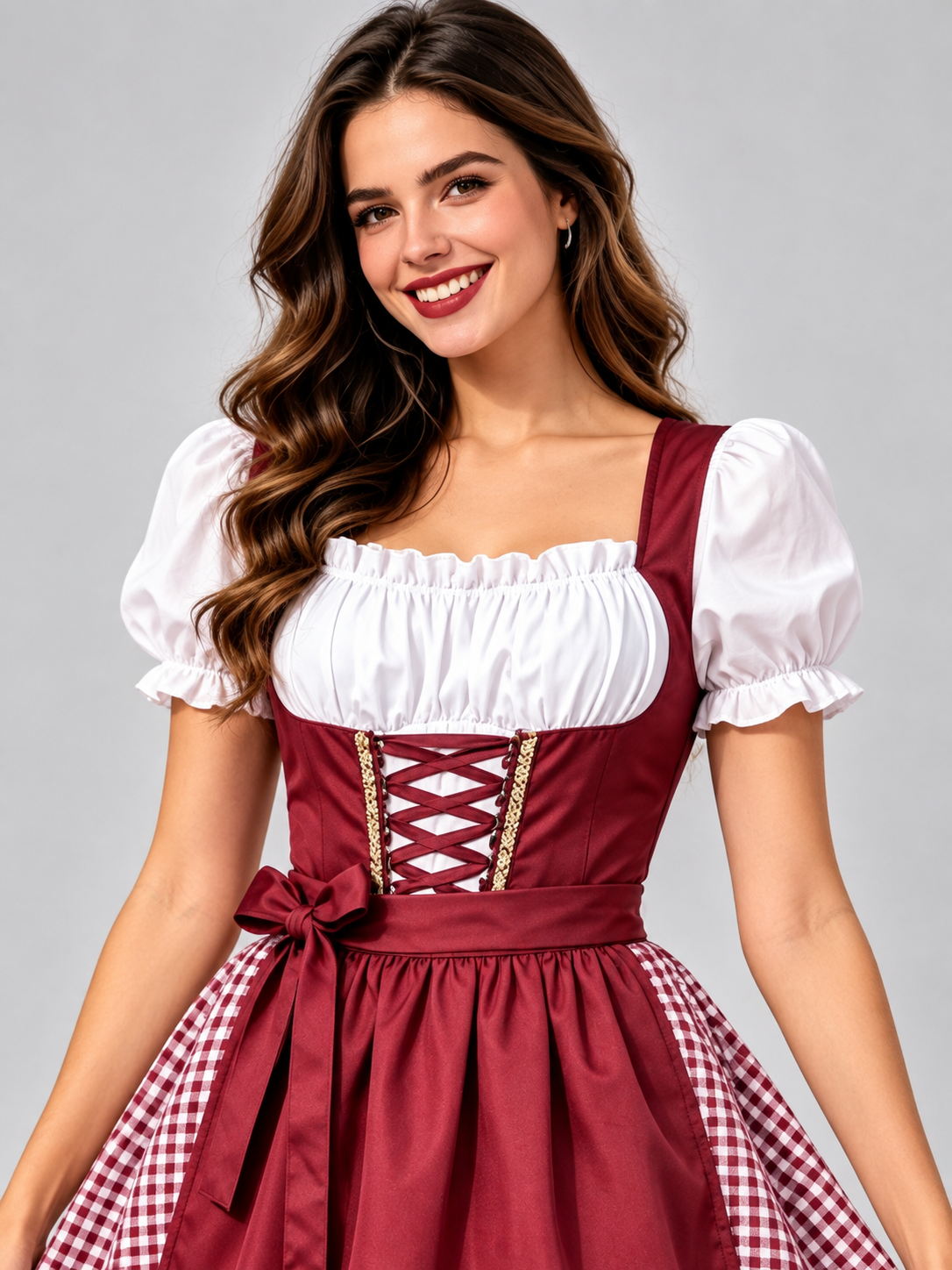 Burgundy Bavarian-Style Costume for Oktoberfest