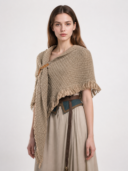 Beige fringed woven costume cape product view 28