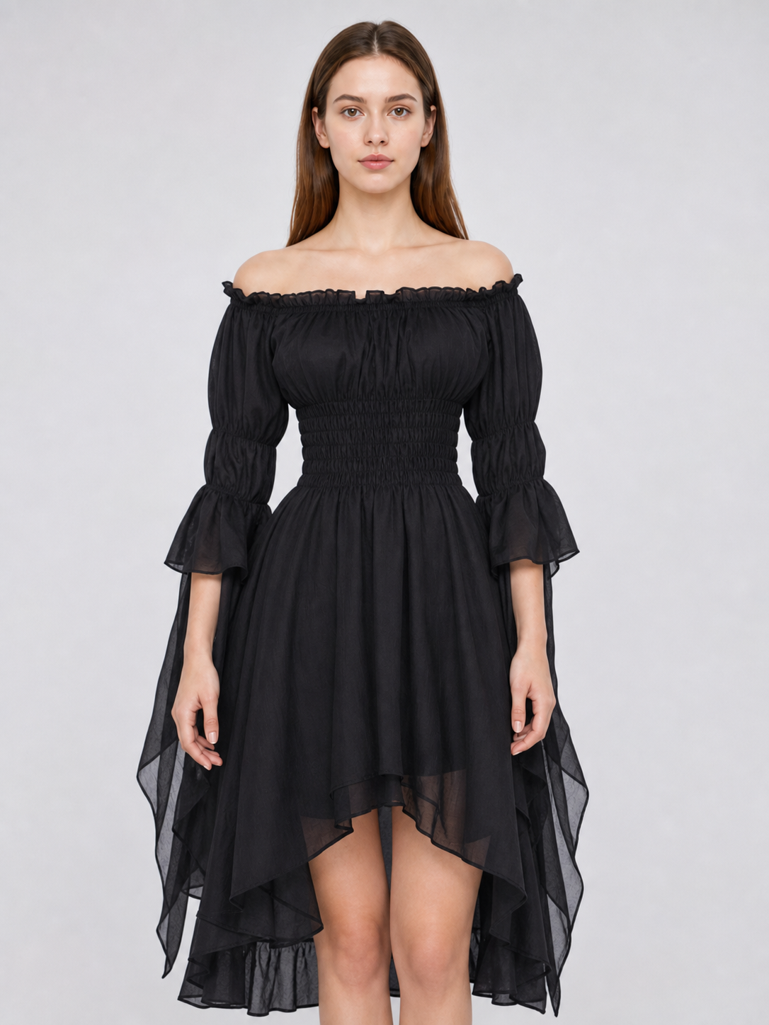 Gothic Lace Dress with Puff Sleeves