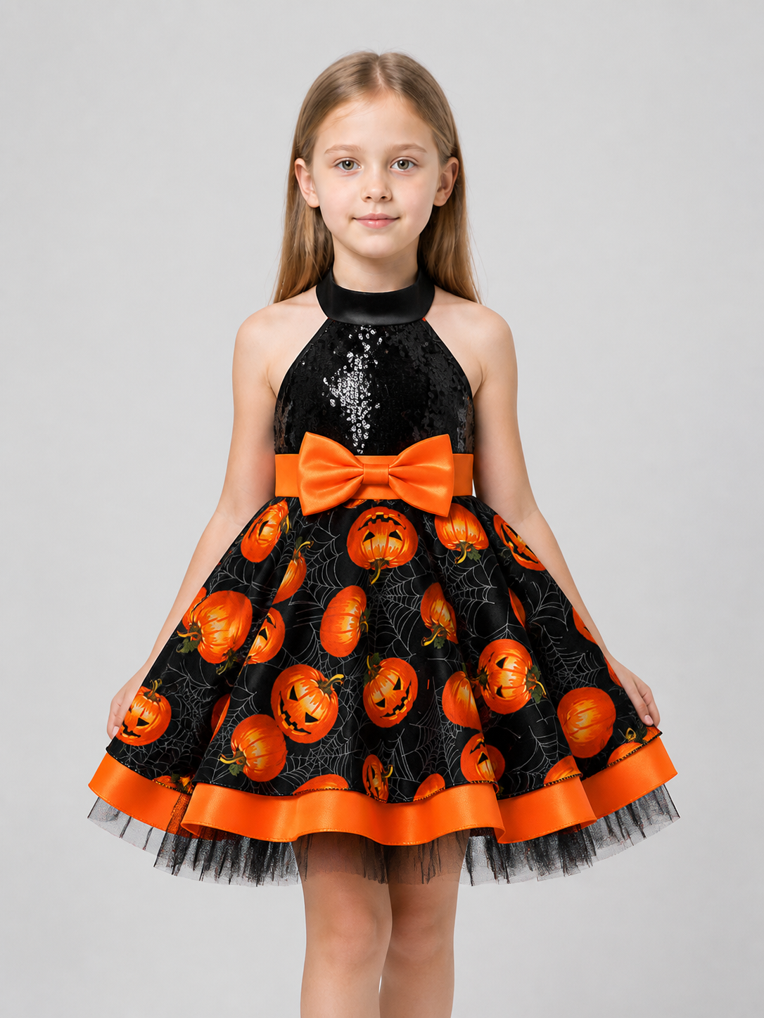 Halloween Dress with Pumpkins and Spiderwebs, Sequins Costume Dresses detail 3