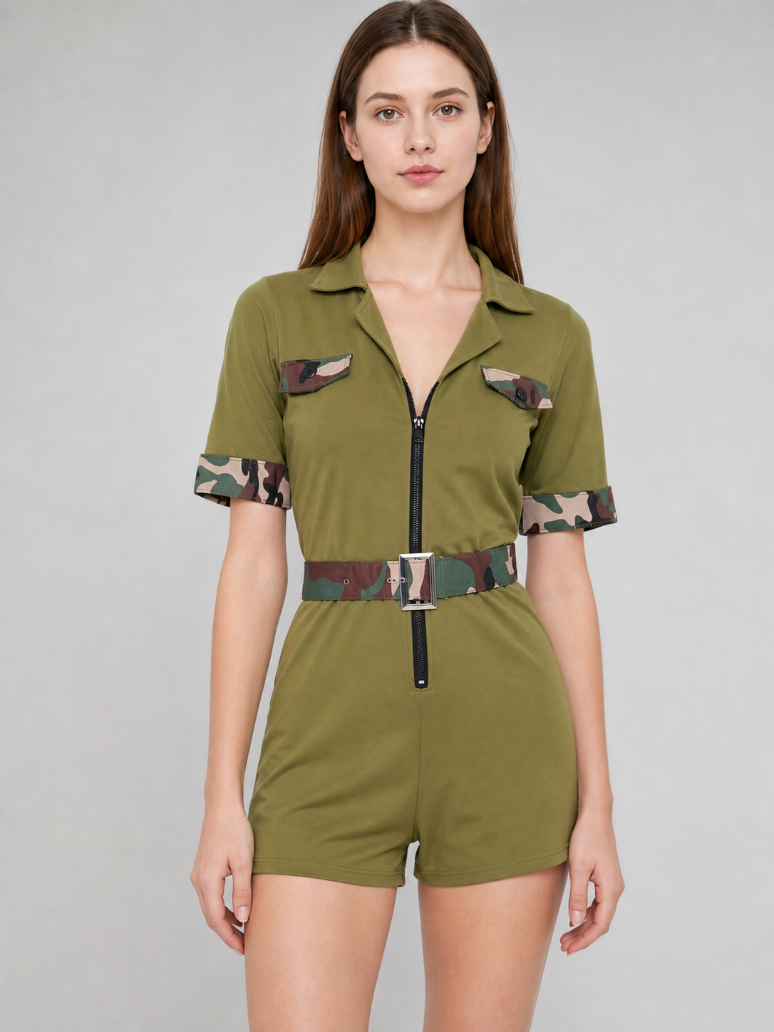 Military-Style Camouflage Costume Jumpsuit