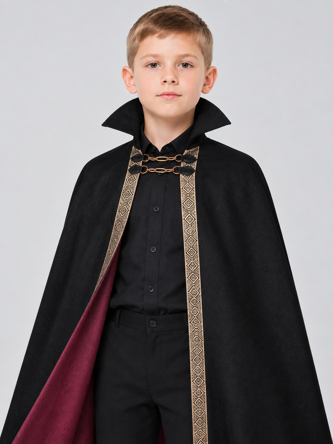 Cosplay Cape with Chain and Burgundy Lining
