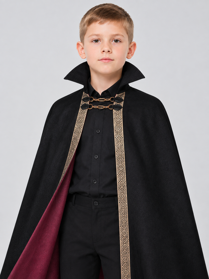 Cosplay Cape with Chain and Burgundy Lining