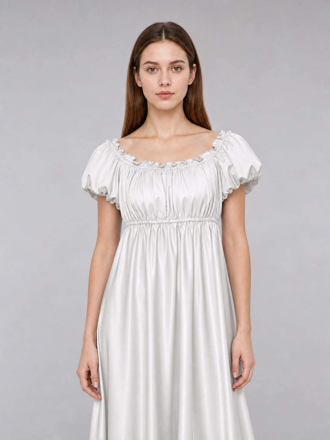 White Long Bridgerton Dress with Sleeves