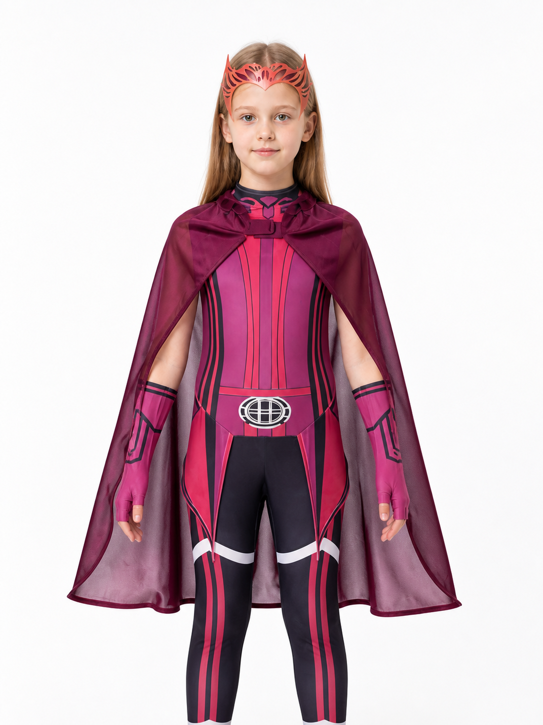 Scarlet Witch Cosplay Costume Set with Cape and Mask upper body view