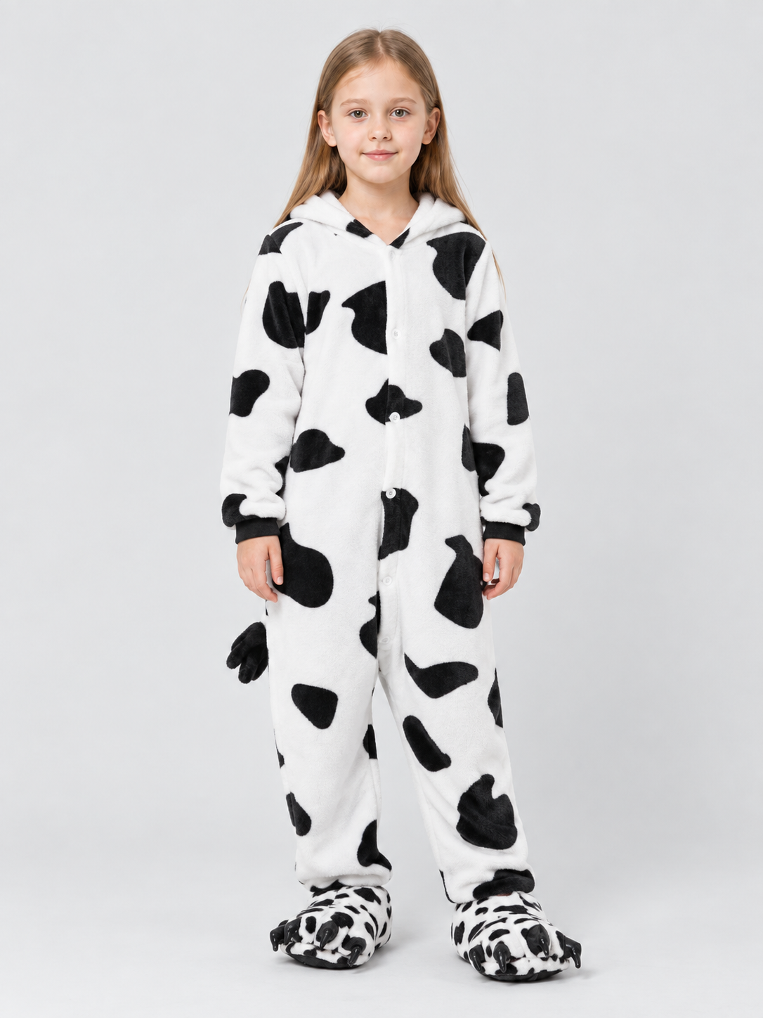 Kids' Hooded Pajama Jumpsuit with Spotted Pattern