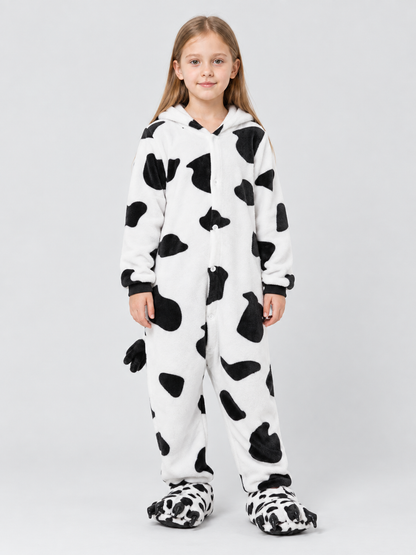 Kids' Hooded Pajama Jumpsuit with Spotted Pattern