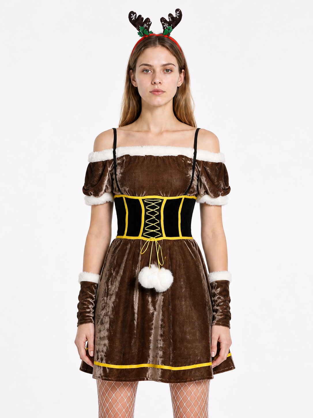 Deer Costume with Antlers, White Trim, and Pom-Poms Costumes detail 3