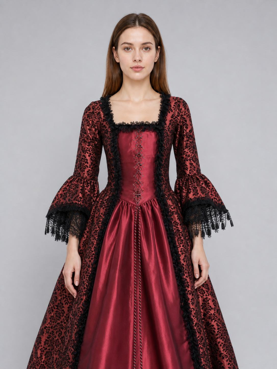 Renaissance Dress with Lace Sleeves and Cords