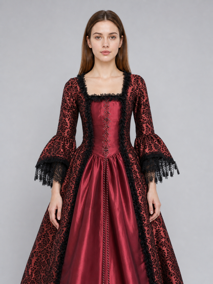 Renaissance Dress with Lace Sleeves and Cords